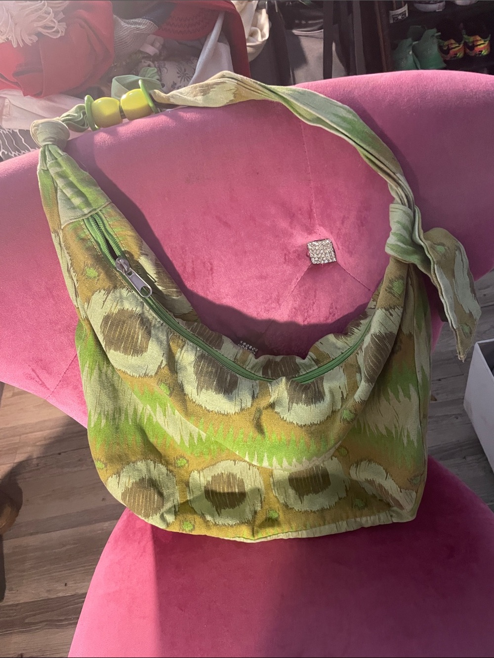 Green Patterned Hobo Bag - Unbranded